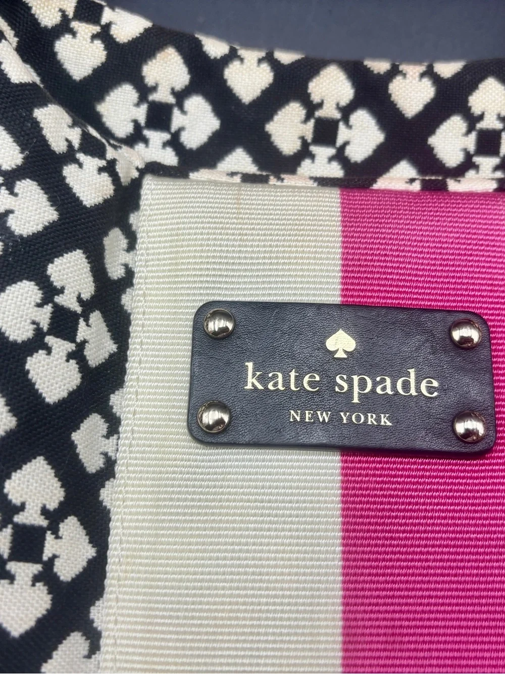 Kate Spade New York Stevie Shoulder Bag Black White Classic Spade Pink Stripe